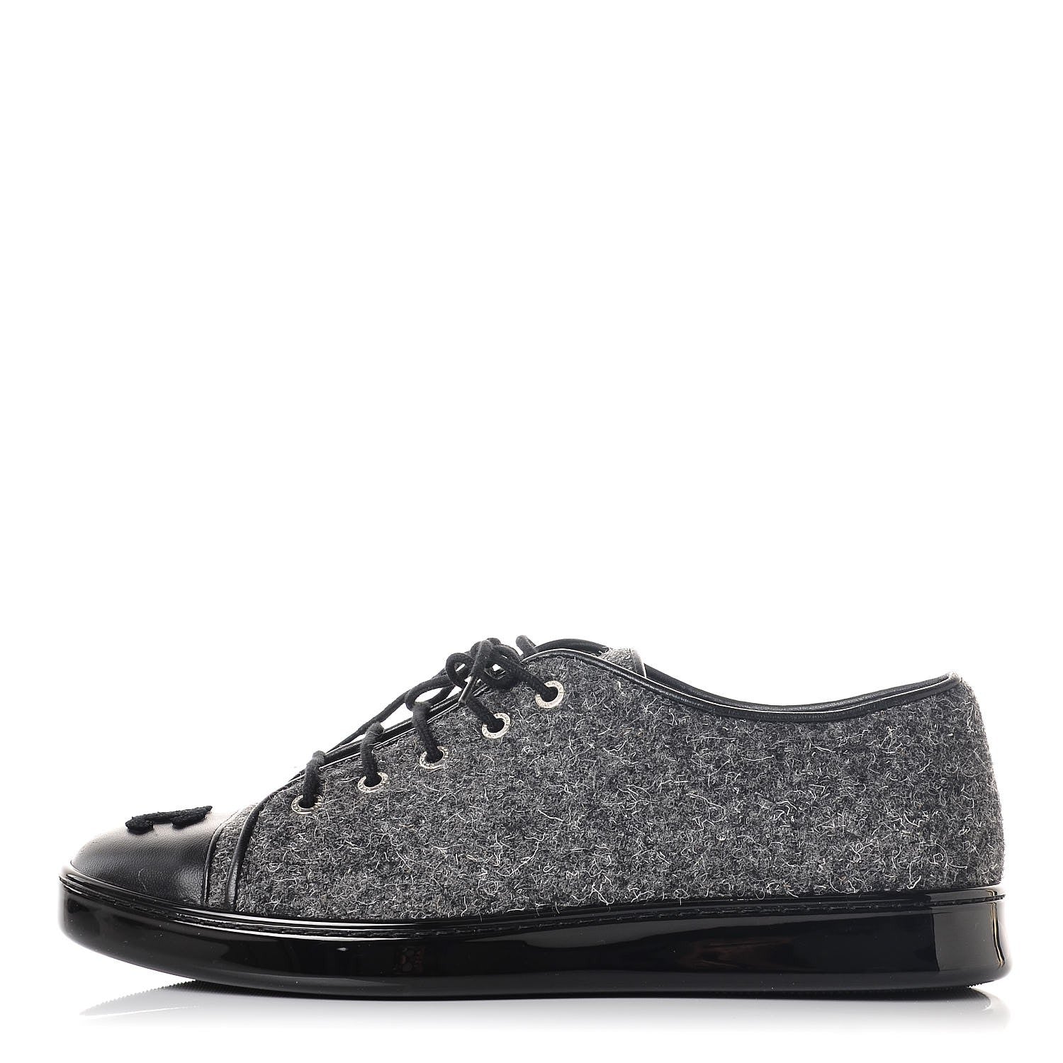 Chanel Fabric Calfskin Low Top Sneakers 38.5 Dark Grey 1 of 8