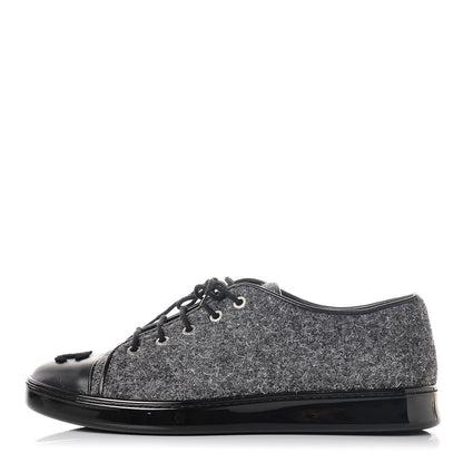 Chanel Fabric Calfskin Low Top Sneakers 38.5 Dark Grey 1 of 8