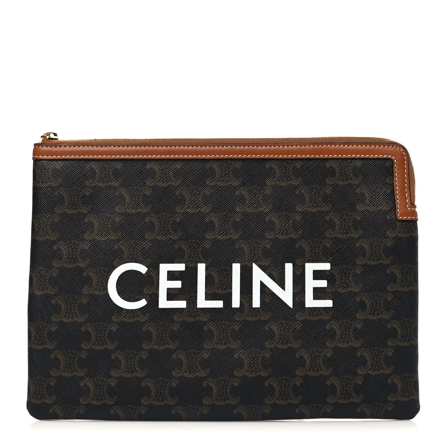 Celine Triomphe Canvas Lambskin Small Pouch Tan 1 of 6