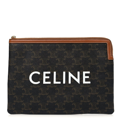 Celine Triomphe Canvas Lambskin Small Pouch Tan 1 of 6