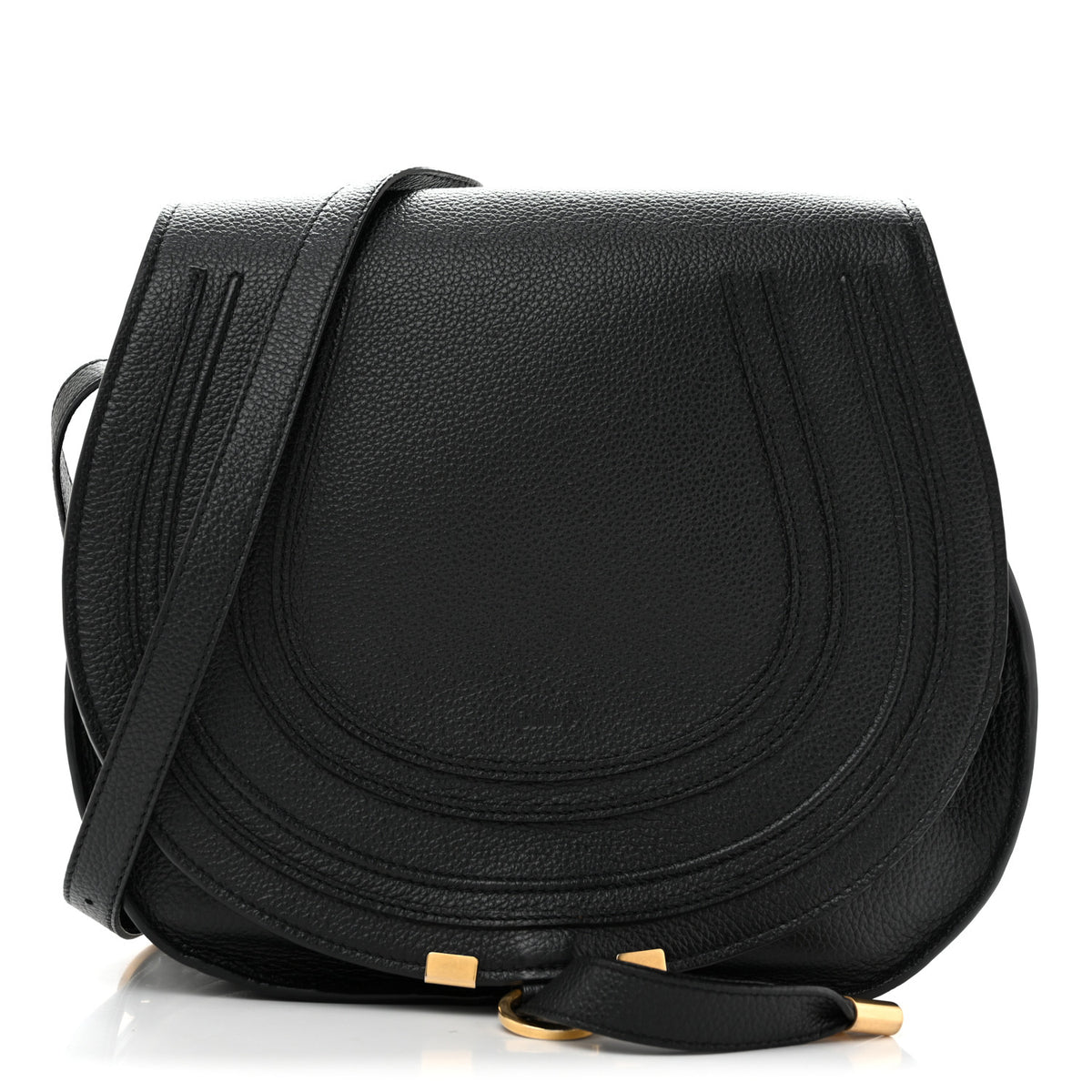 Grained Calfskin Medium Marcie Saddle Bag Black