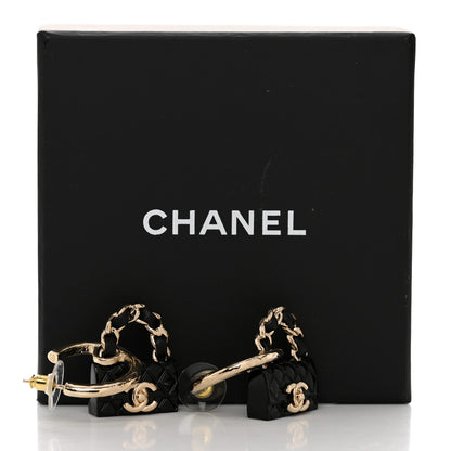 Chanel Metal Resin Lambskin Quilted CC Turnlock Chain Flap Bag Hoop Earrings Black Gold 5 of 5