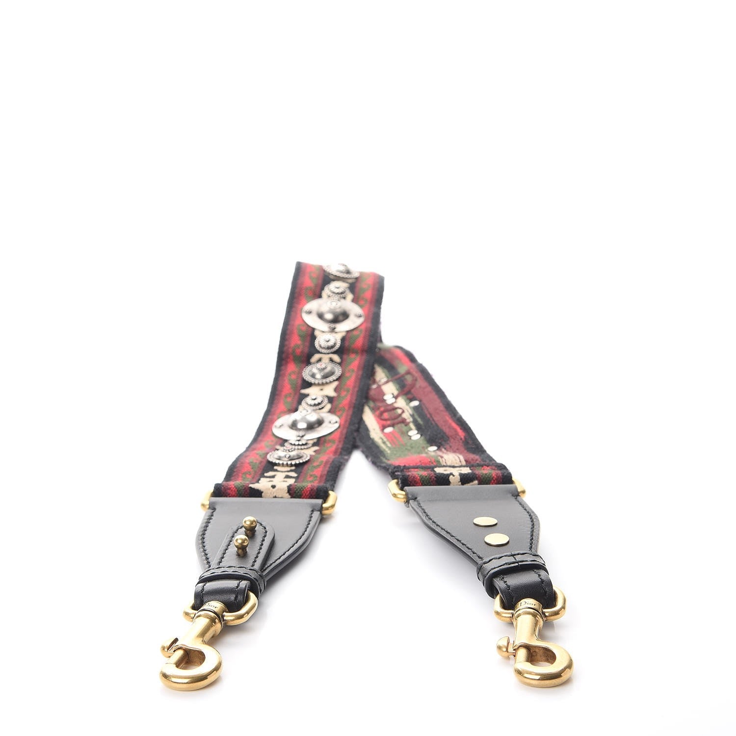 Christian Dior Canvas Embroidered Studded Bohemian Shoulder Strap Red 6 of 6