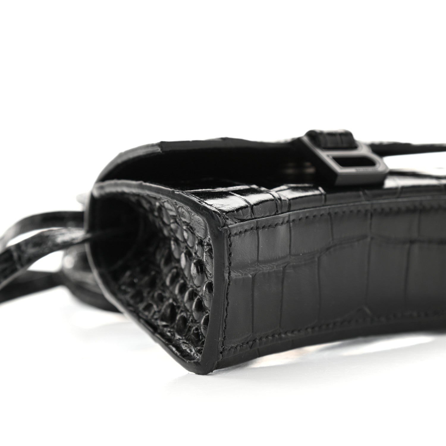Balenciaga Shiny Calfskin Monochrome Crocodile Embossed Hourglass Top Handle Bag Mini Black 7 of 9