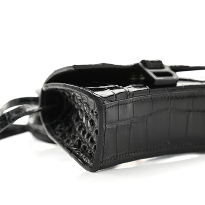 Balenciaga Shiny Calfskin Monochrome Crocodile Embossed Hourglass Top Handle Bag Mini Black 7 of 9