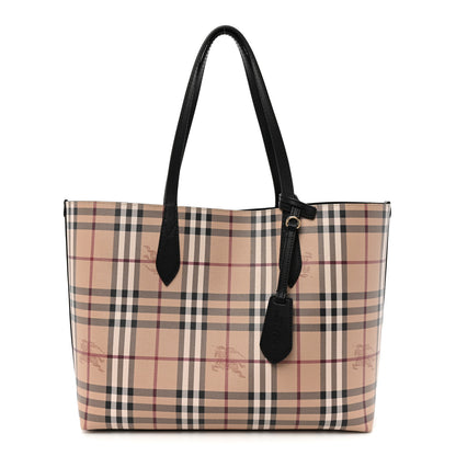 Burberry Grainy Calfskin Haymarket Check Medium Reversible Tote Black 1 of 15