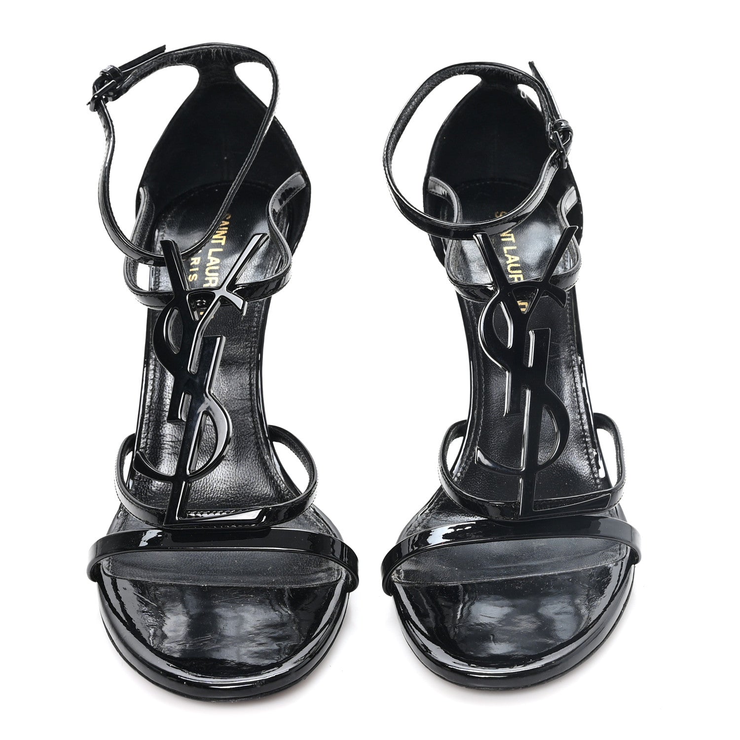 Saint Laurent Patent Cassandra 100 Ankle Strap Sandals 38.5 Black 3 of 11