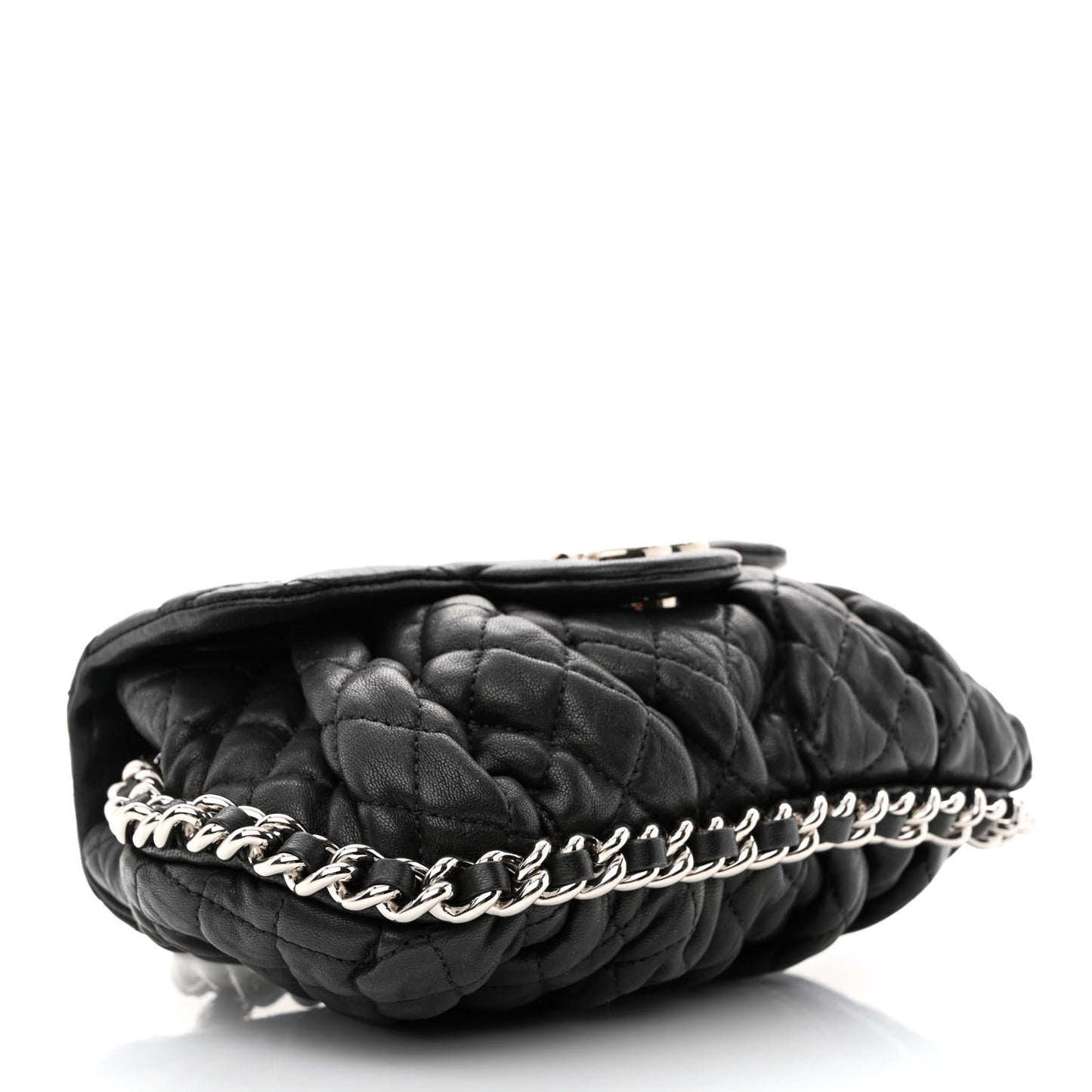Washed Lambskin Quilted Mini Chain Around Flap Black