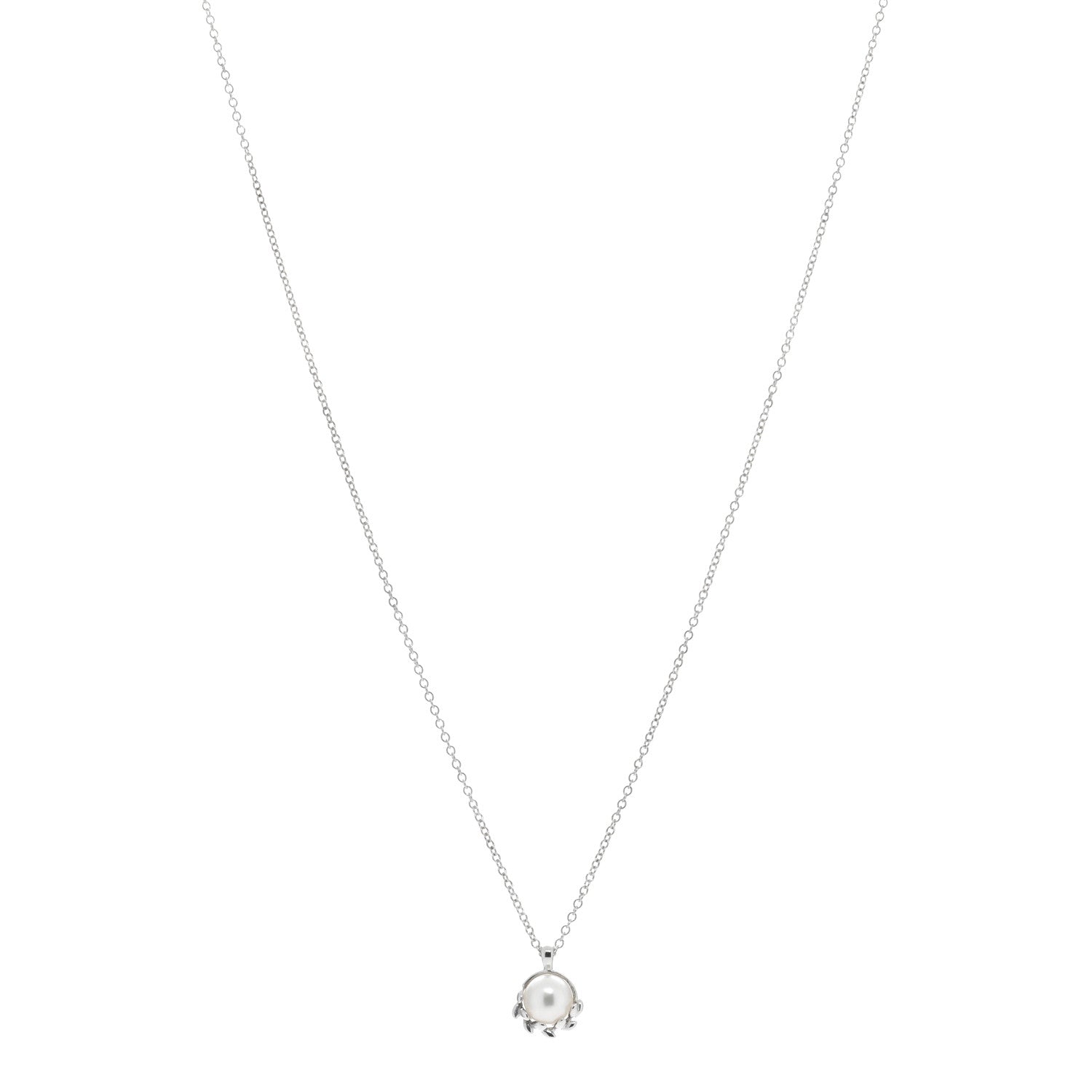 Tiffany Sterling Silver Pearl Paloma Picasso Olive Leaf Pendant Necklace 1 of 4