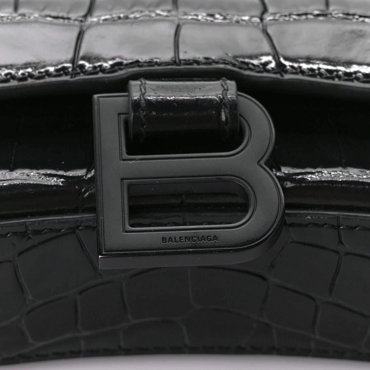 Balenciaga Shiny Calfskin Monochrome Crocodile Embossed Hourglass Chain Bag Black 7 of 11