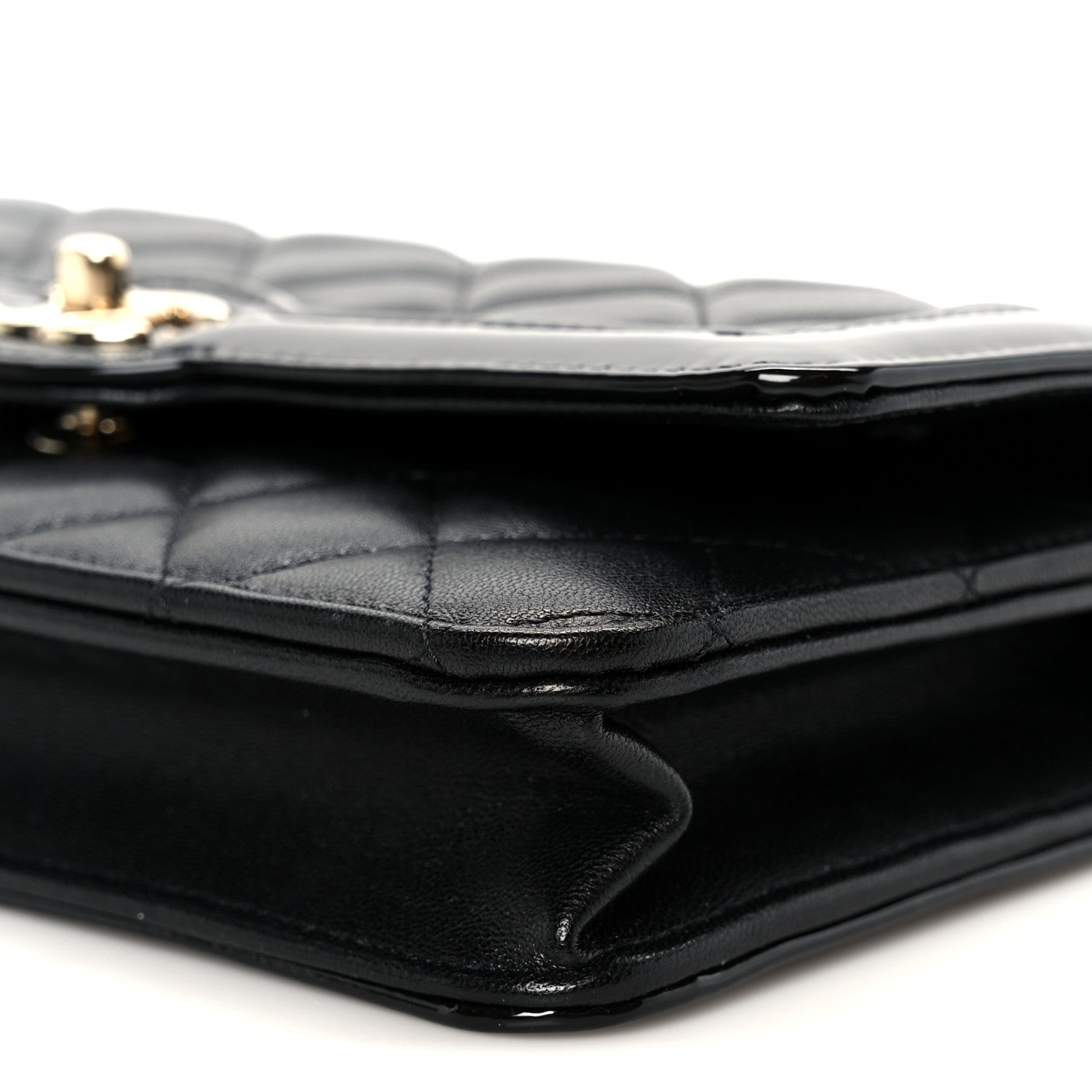 Chanel Lambskin Patent Calfskin Quilted Hold The Line CC Wallet On Chain WOC Black 11 of 12