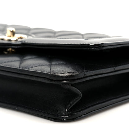Chanel Lambskin Patent Calfskin Quilted Hold The Line CC Wallet On Chain WOC Black 11 of 12