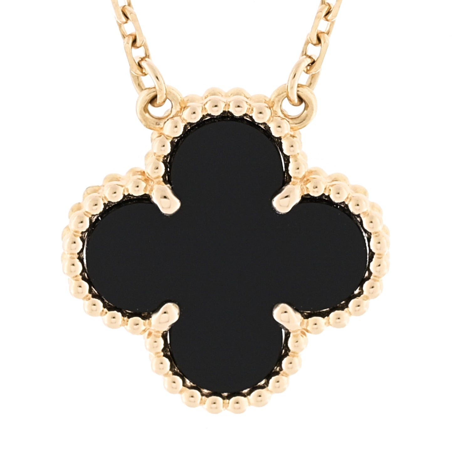 18K Yellow Gold Black Onyx Vintage Alhambra Pendant Necklace