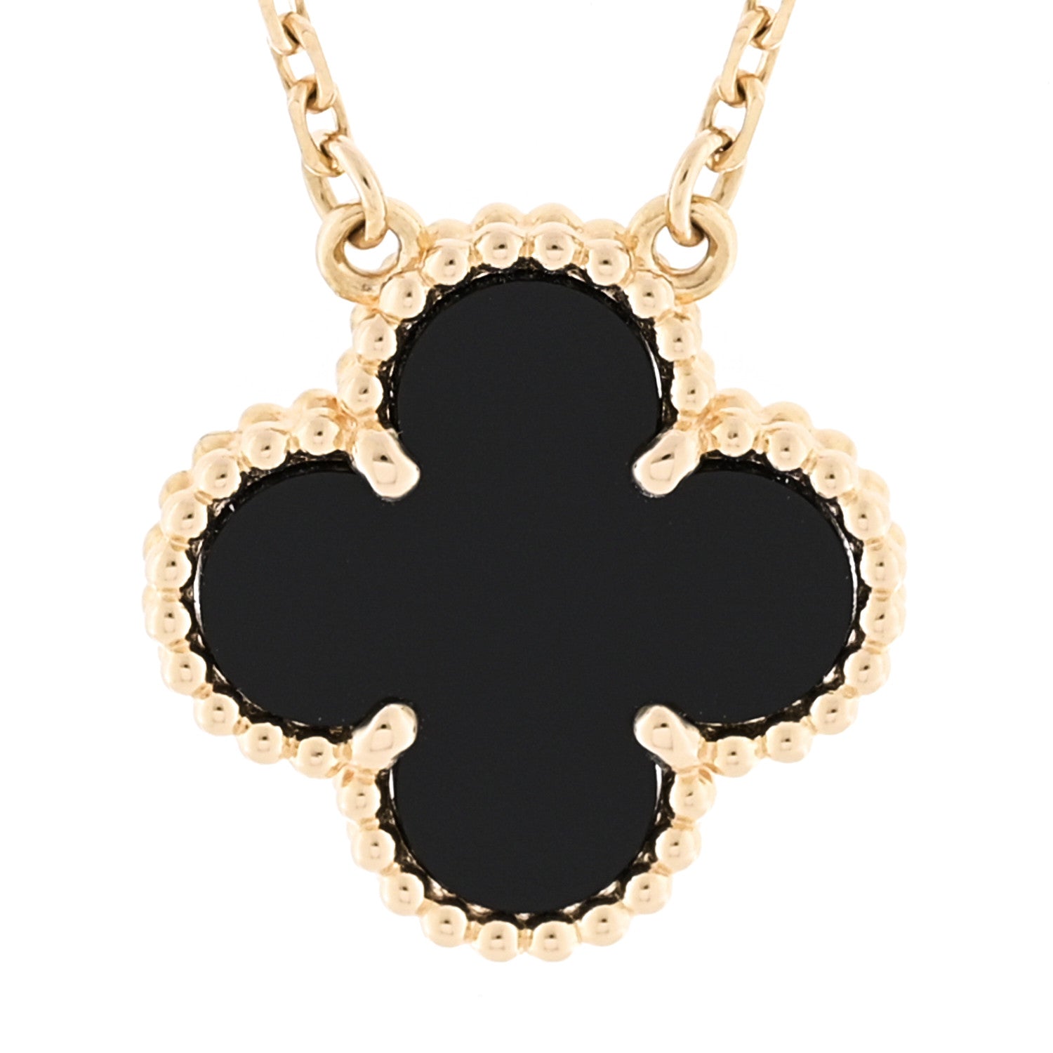 Van Cleef & Arpels 18K Yellow Gold Black Onyx Vintage Alhambra Pendant Necklace 4 of 6