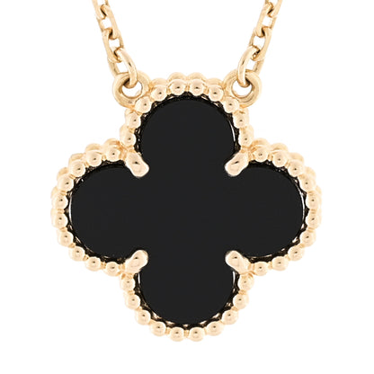 Van Cleef & Arpels 18K Yellow Gold Black Onyx Vintage Alhambra Pendant Necklace 4 of 6