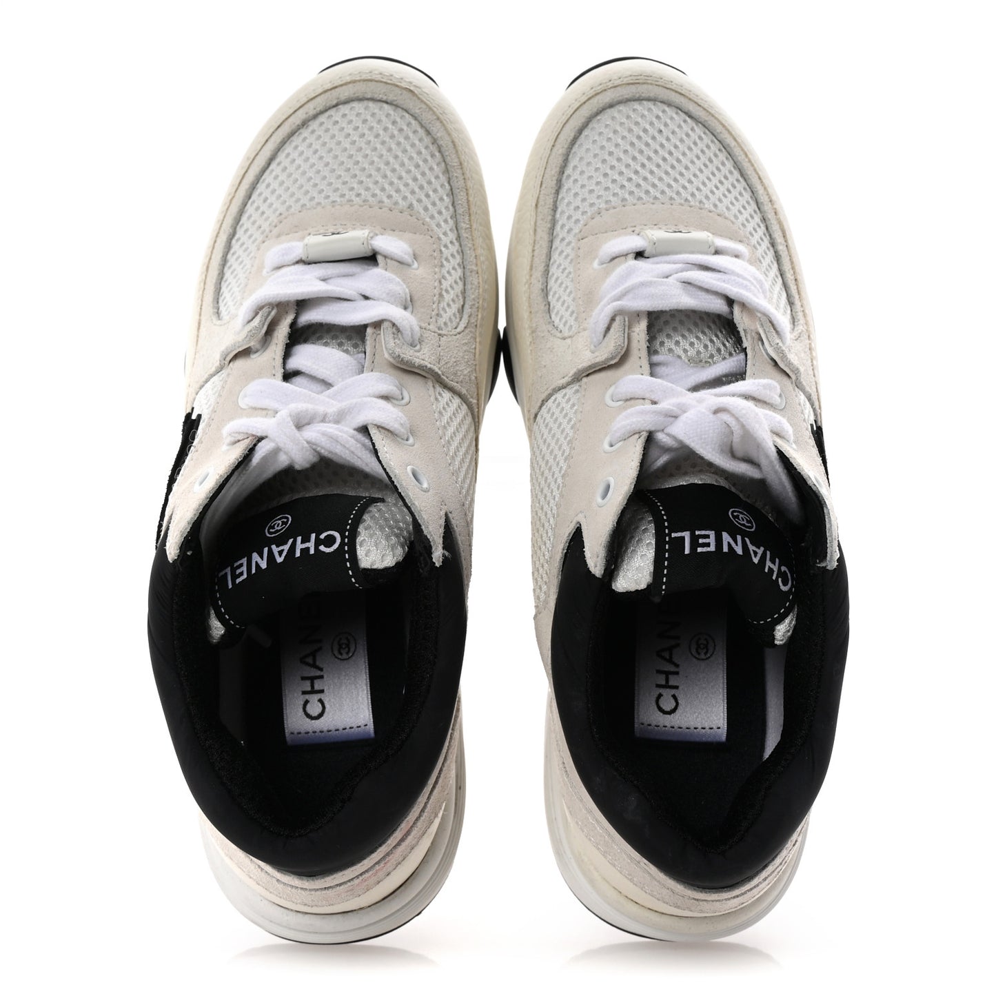 Mesh Suede Calfskin Grained Calfskin Womens CC Sneakers 35.5 White Black