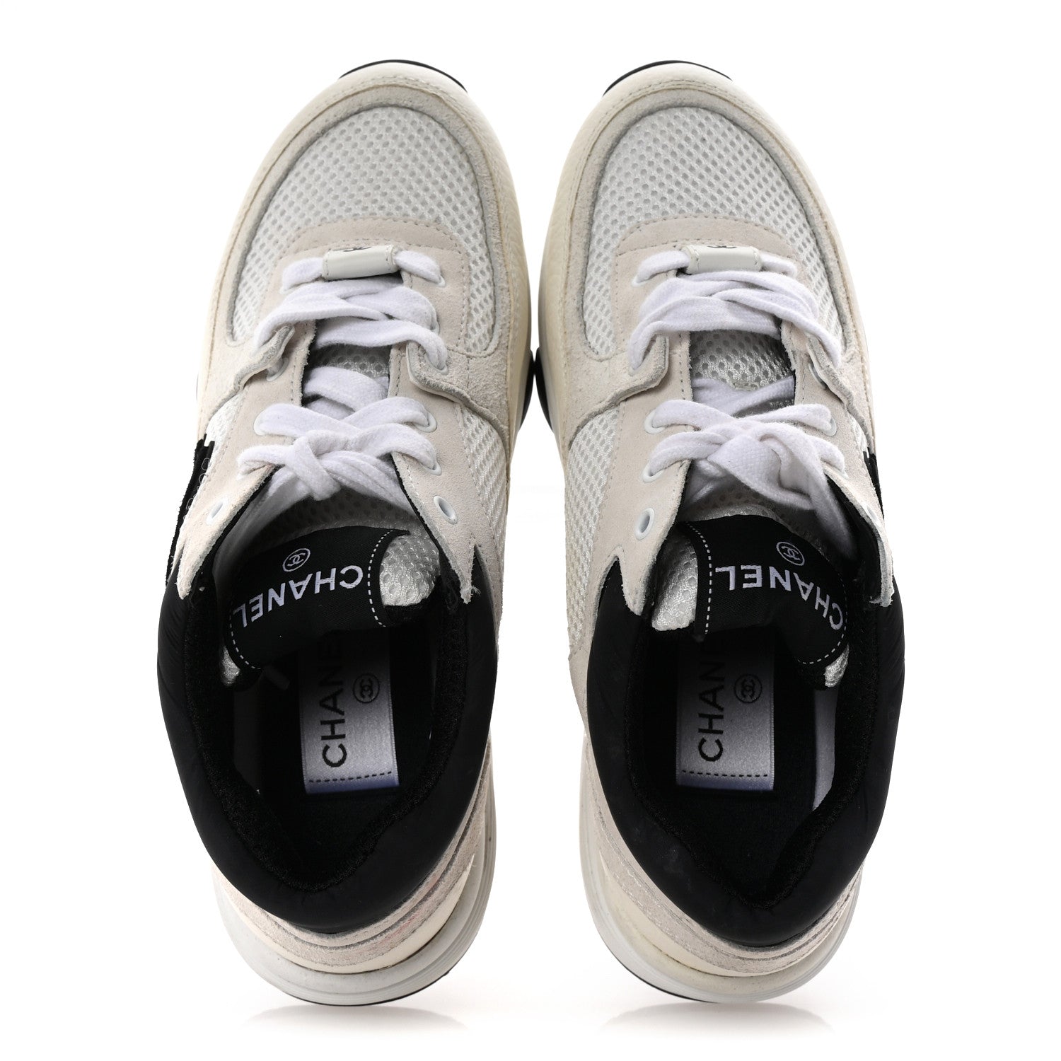 Chanel Mesh Suede Calfskin Grained Calfskin Womens CC Sneakers 35.5 White Black 2 of 17