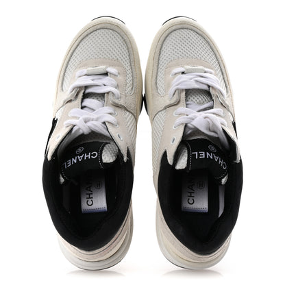 Chanel Mesh Suede Calfskin Grained Calfskin Womens CC Sneakers 35.5 White Black 2 of 17