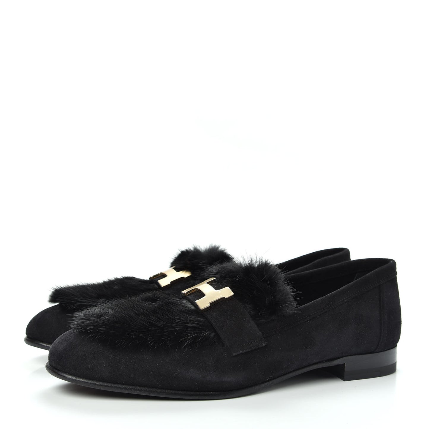 Mink Fur Suede Goatskin Paris Loafers 36.5 Black
