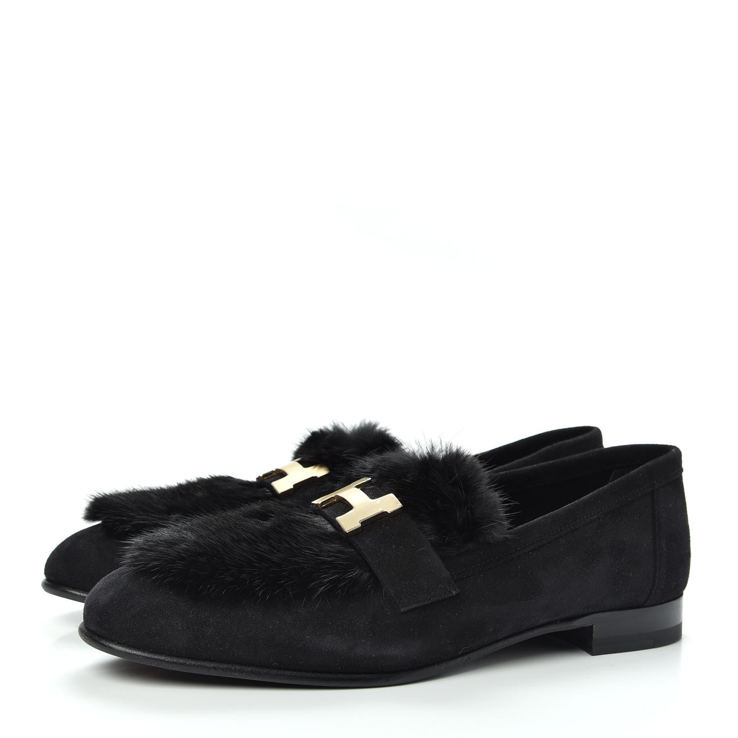 Hermes Mink Fur Suede Goatskin Paris Loafers 36.5 Black 3 of 11