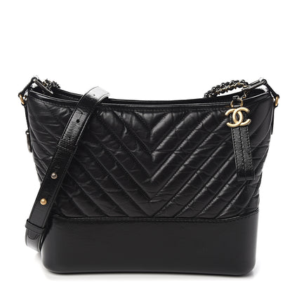 Chanel Aged Calfskin Chevron Quilted Medium Gabrielle Hobo Black 1 of 8