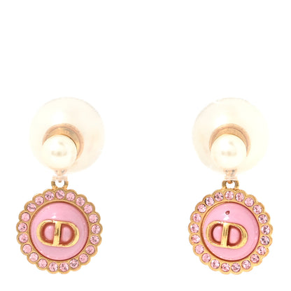 Christian Dior Resin Pearl Glass Logo Tribales Earrings Gold Pink 1 of 4