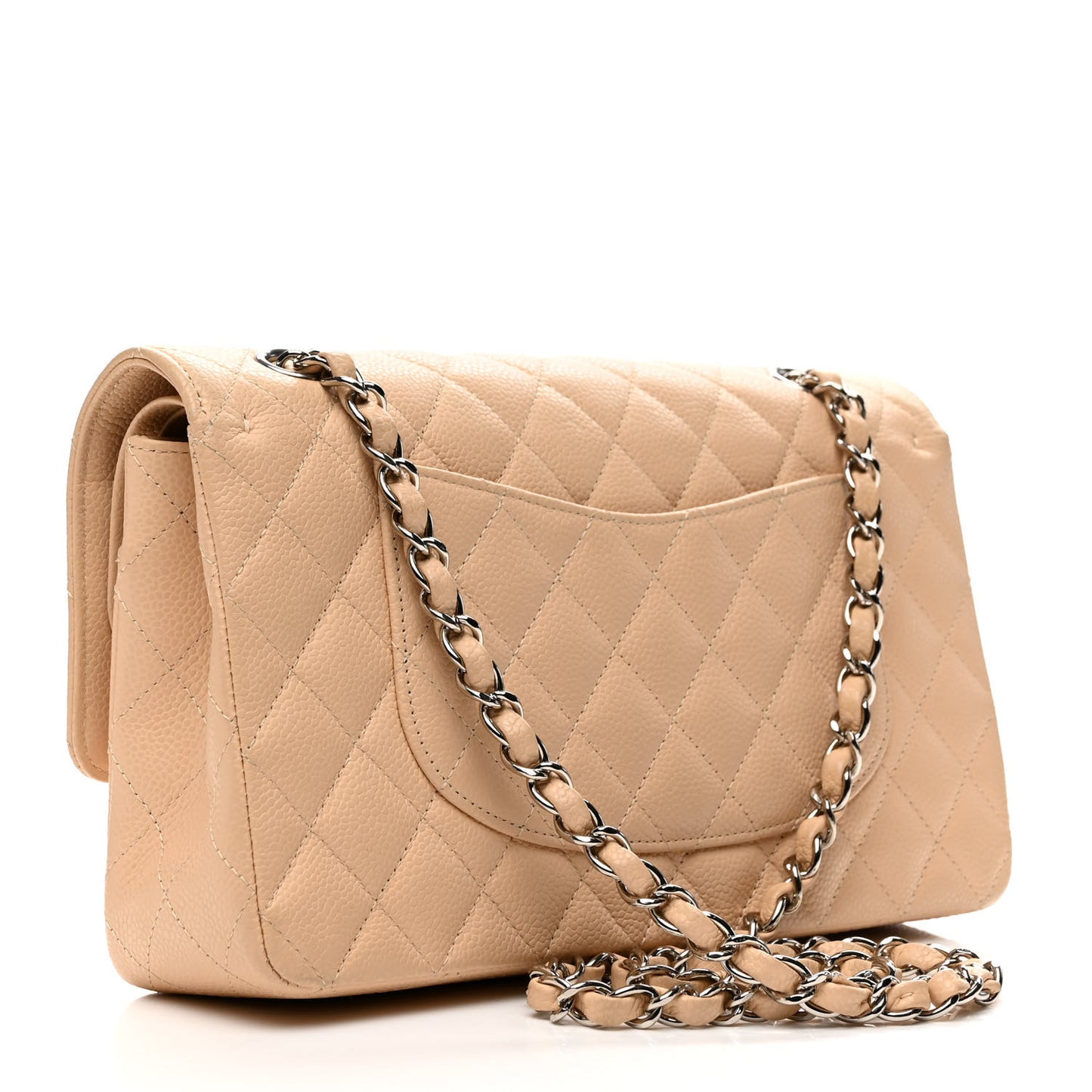 Caviar Quilted Medium Double Flap Beige Clair