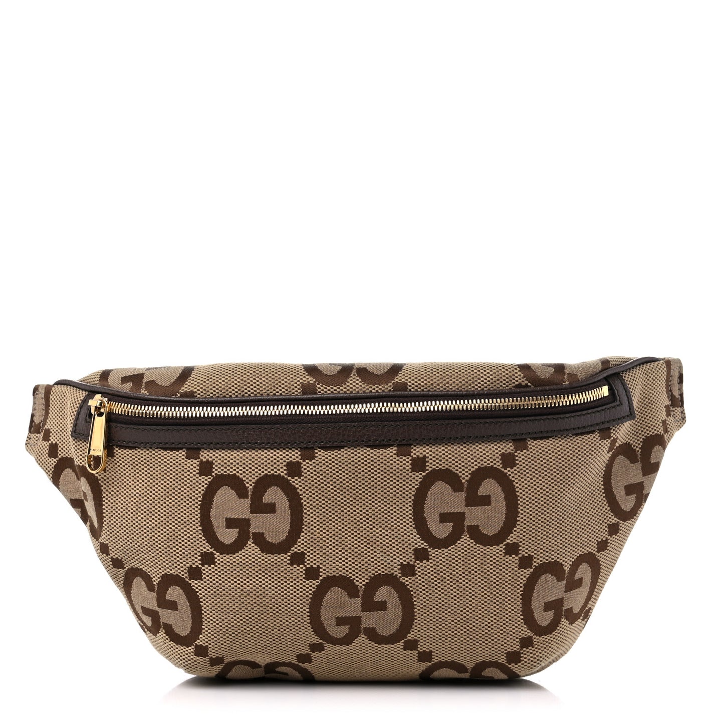 Monogram Jumbo GG Textured Dollar Calfskin Web Belt Bag Camel Ebony New Acero