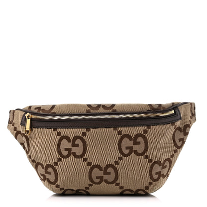 Gucci Monogram Jumbo GG Textured Dollar Calfskin Web Belt Bag Camel Ebony New Acero 1 of 8