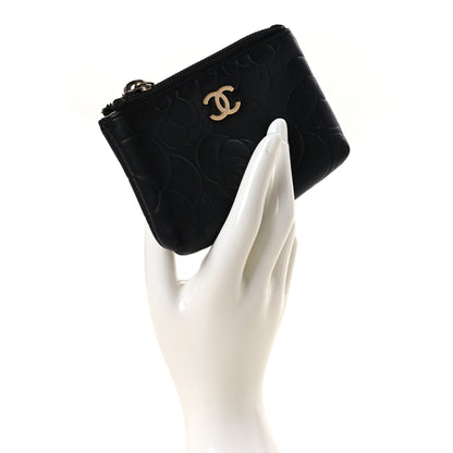 Chanel Lambskin Camellia Embossed Key Holder Case Black 2 of 7