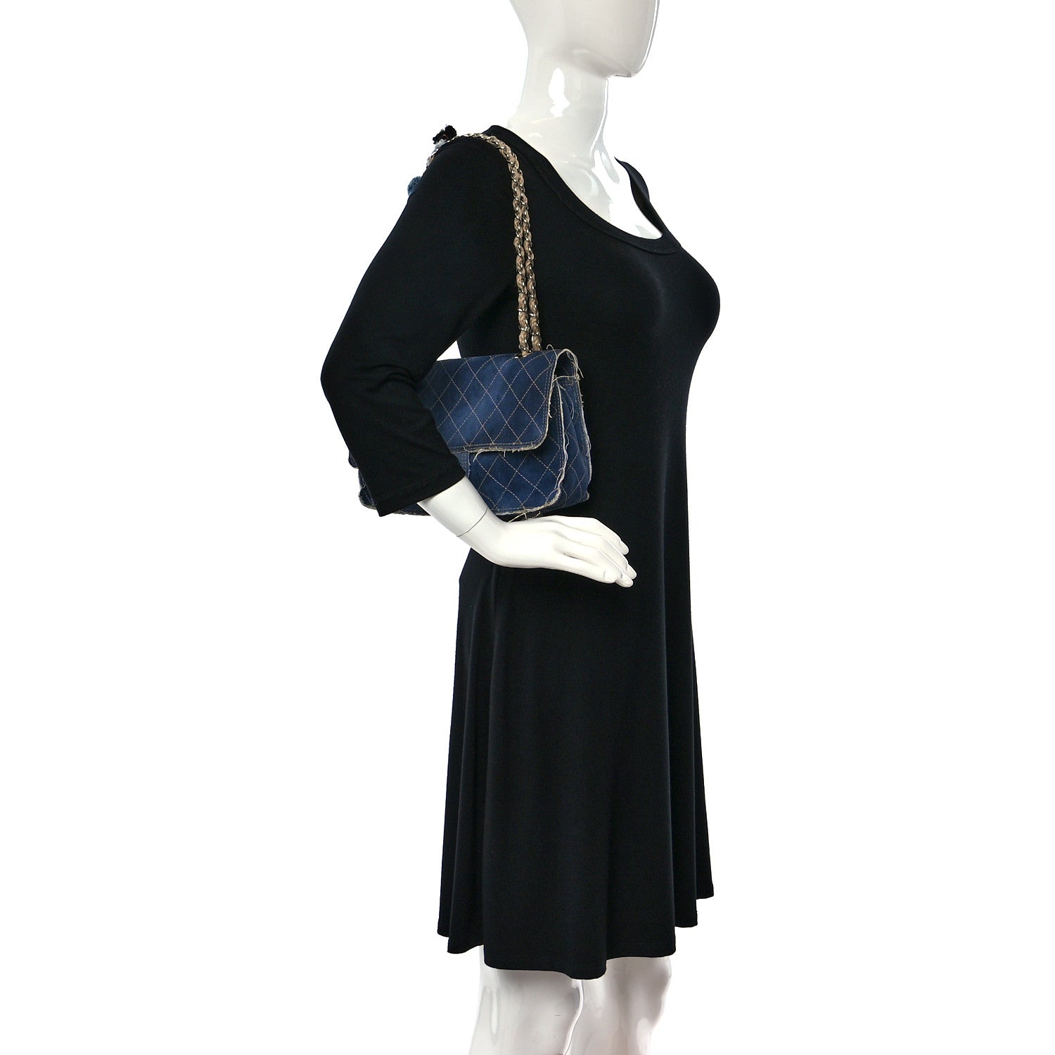 Chanel Denim Quilted Medium Pompom Flap Dark Blue 2 of 8