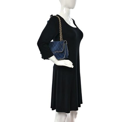 Chanel Denim Quilted Medium Pompom Flap Dark Blue 2 of 8