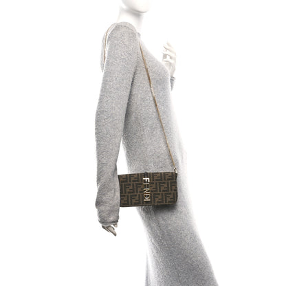 Fendi Fabric Jacquard Vitello Grace FF 1974 Fendigraphy Wallet On Chain Tobacco Moro Ebano 2 of 12