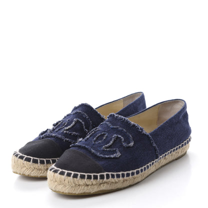 Chanel Denim Toile CC Espadrilles 38 Navy Black 3 of 11