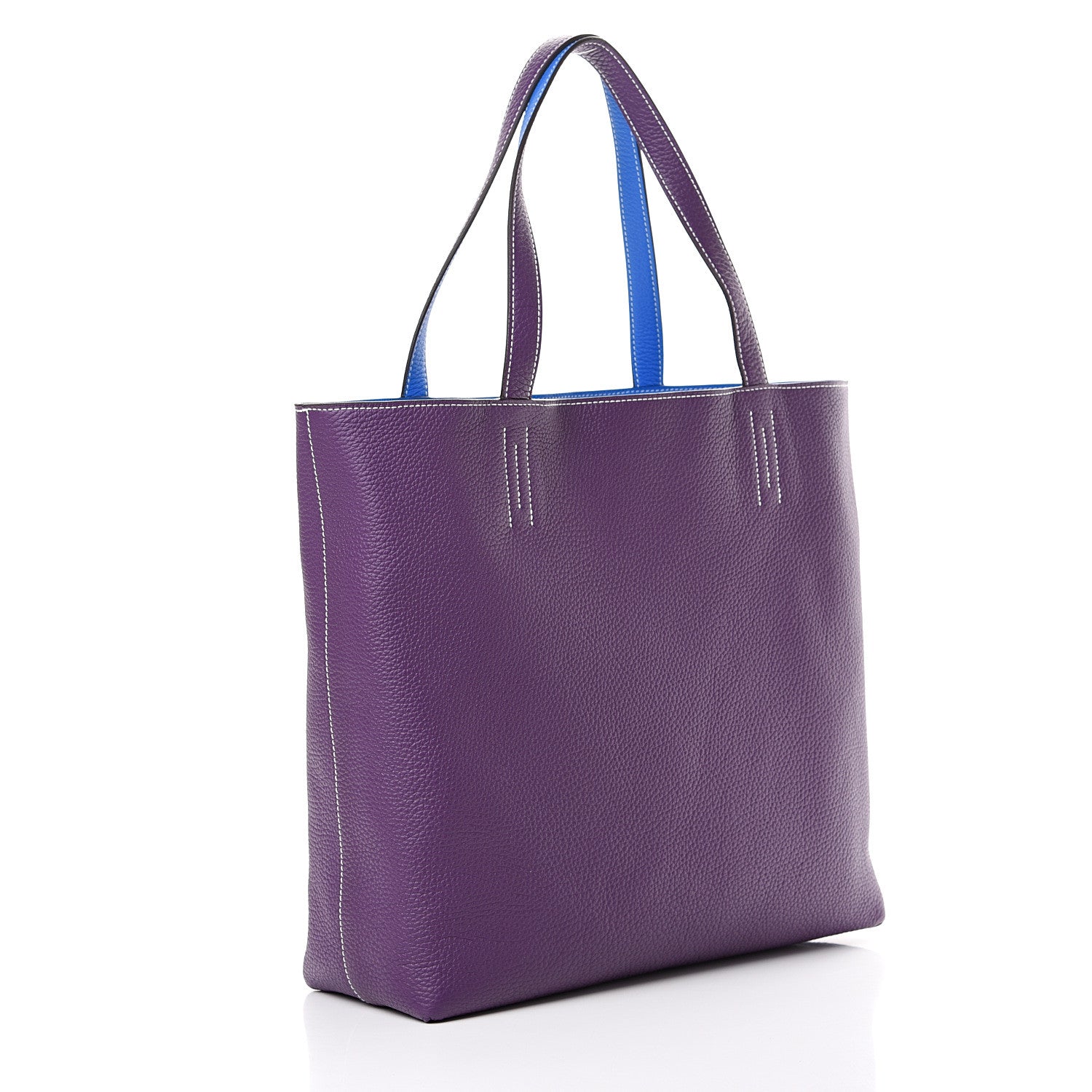 Hermes Taurillon Clemence Double Sens 45 Reversible Tote Bleu Zanzibar Ultraviolet 4 of 16