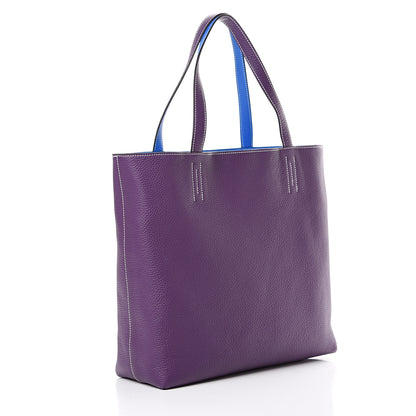 Hermes Taurillon Clemence Double Sens 45 Reversible Tote Bleu Zanzibar Ultraviolet 4 of 16