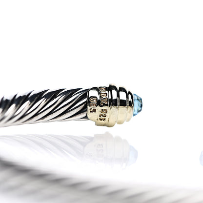 David Yurman Sterling Silver 14K Yellow Gold Blue Topaz 5mm Cable Classics Petite Color Bracelet 4 of 5