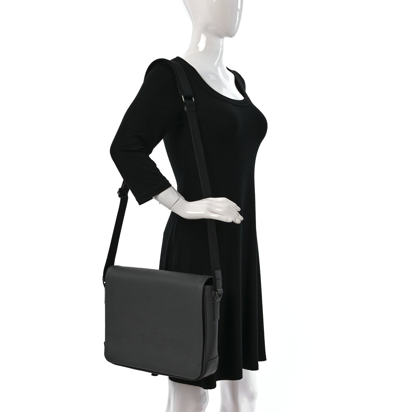 Calfskin Logo Messenger Charcoal Grey