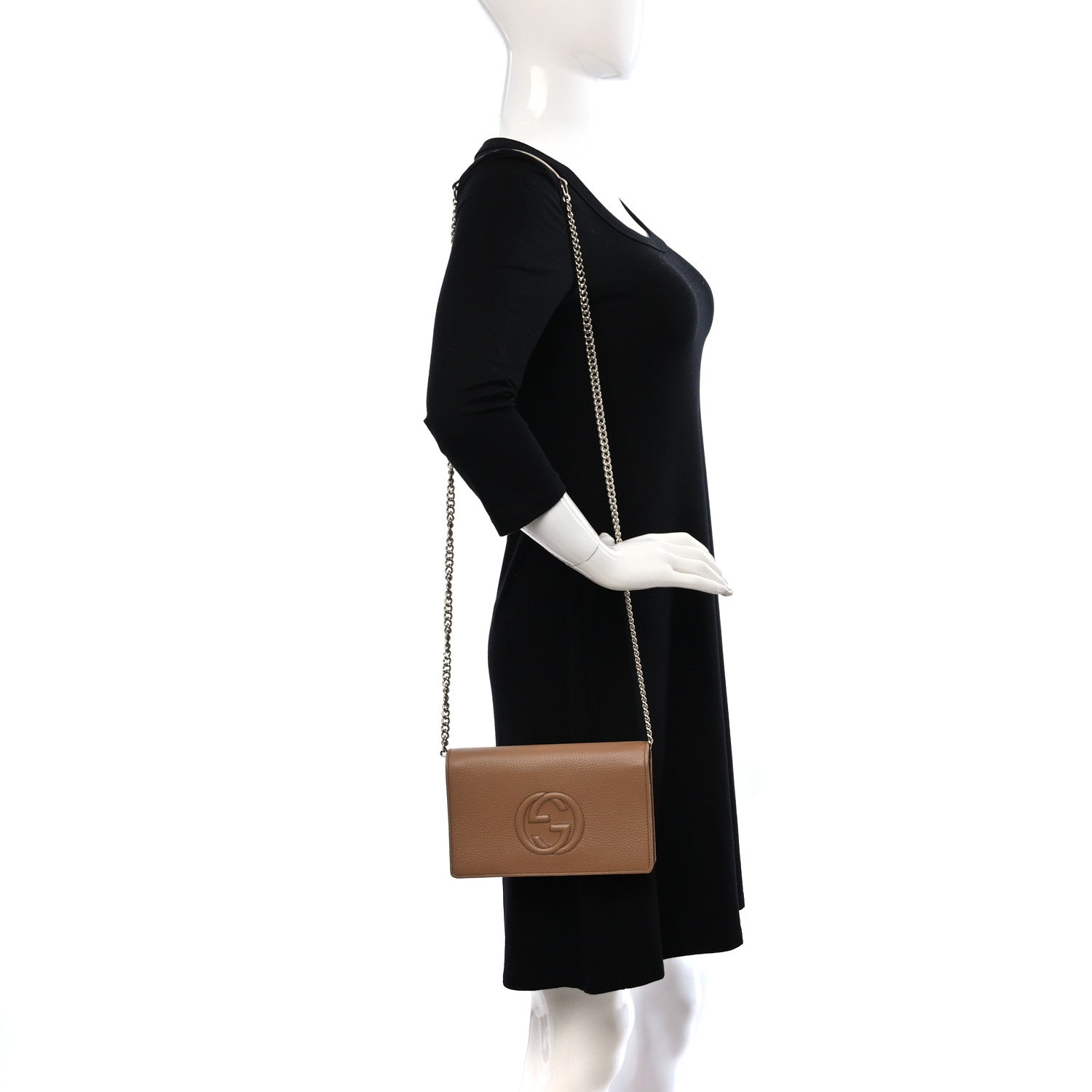 Gucci Pebbled Calfskin Soho Wallet On Chain Camelia 2 of 8