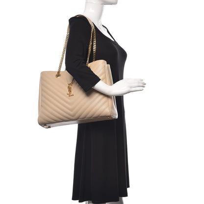 Saint Laurent Grain De Poudre Matelasse Chevron Monogram Shopping Bag Nude Powder 3 of 5
