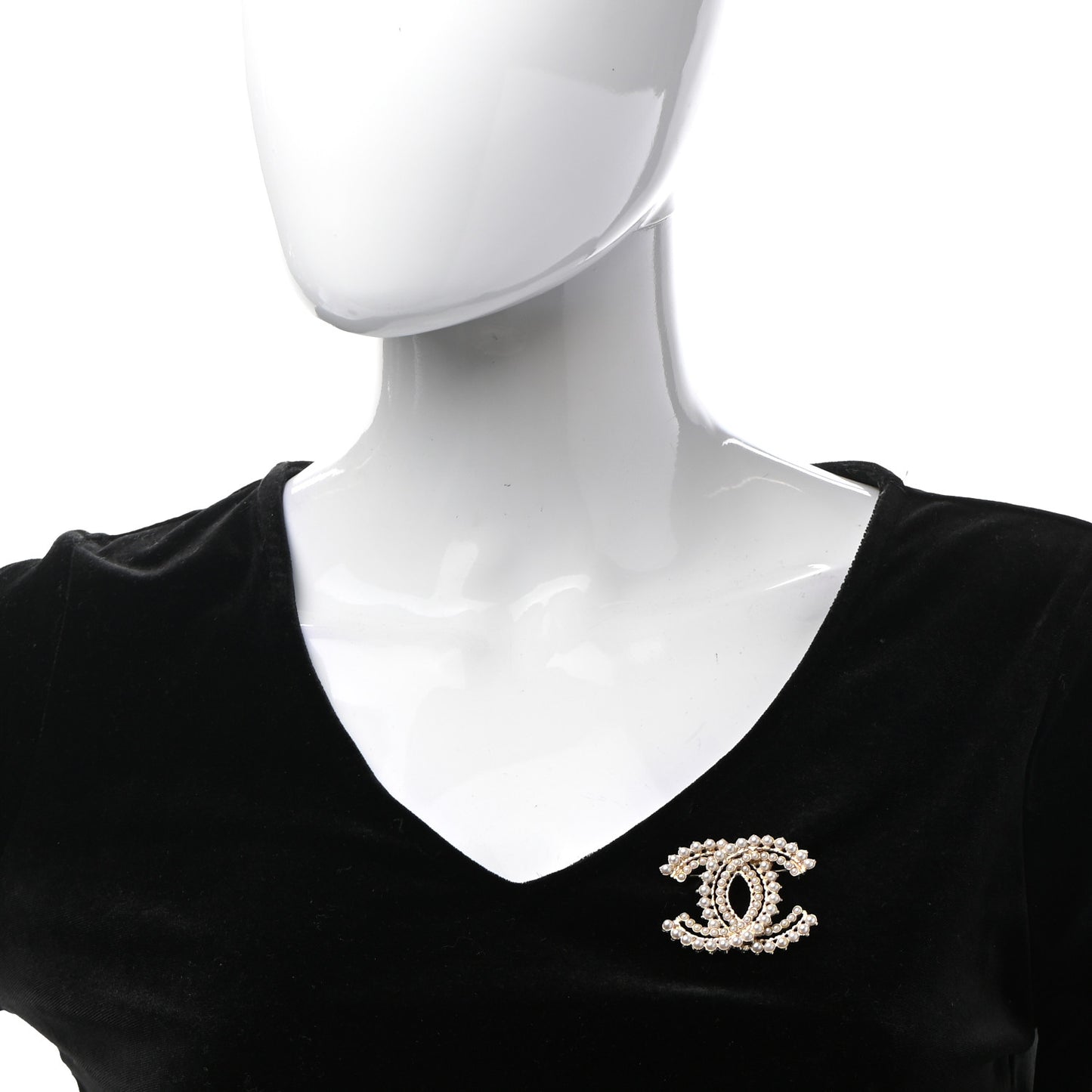 Pearl Crystal CC Brooch Gold