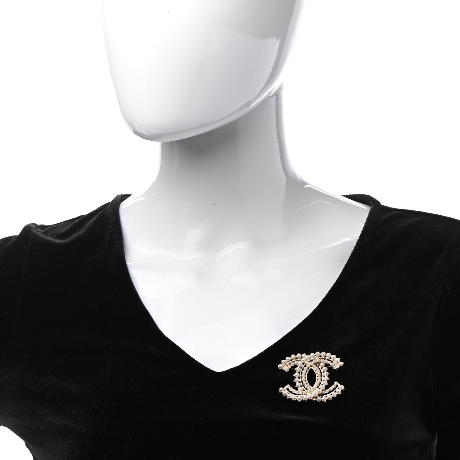 Chanel Pearl Crystal CC Brooch Gold 2 of 6