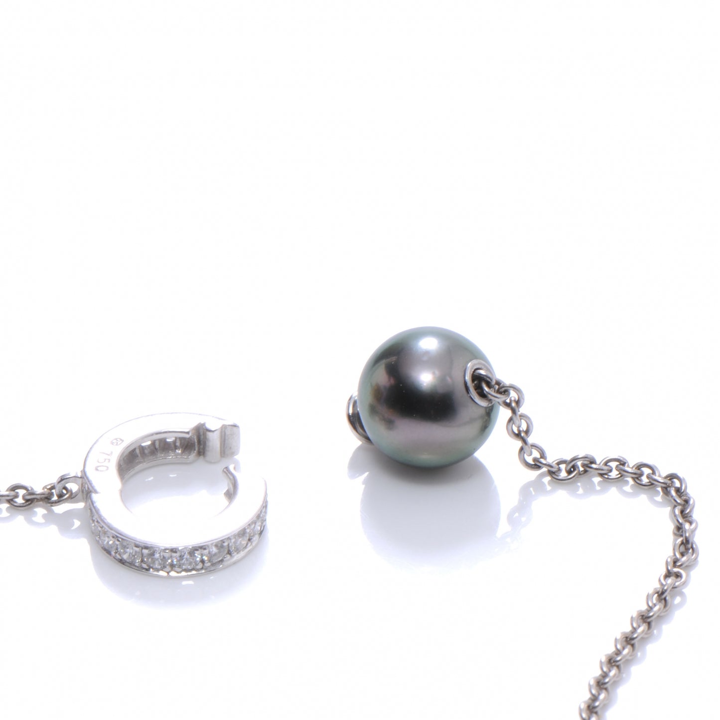 18k White Gold Diamond 7mm Black South Sea Pearls in Motion Necklace