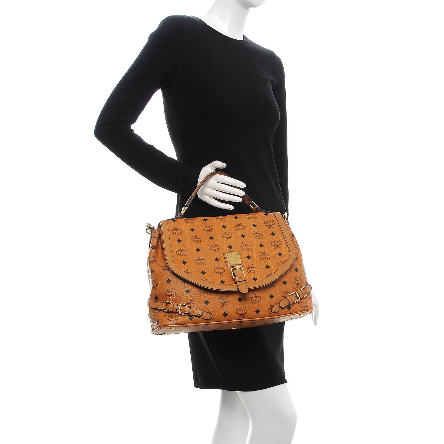 MCM Visetos Top Handle Satchel Cognac 2 of 11
