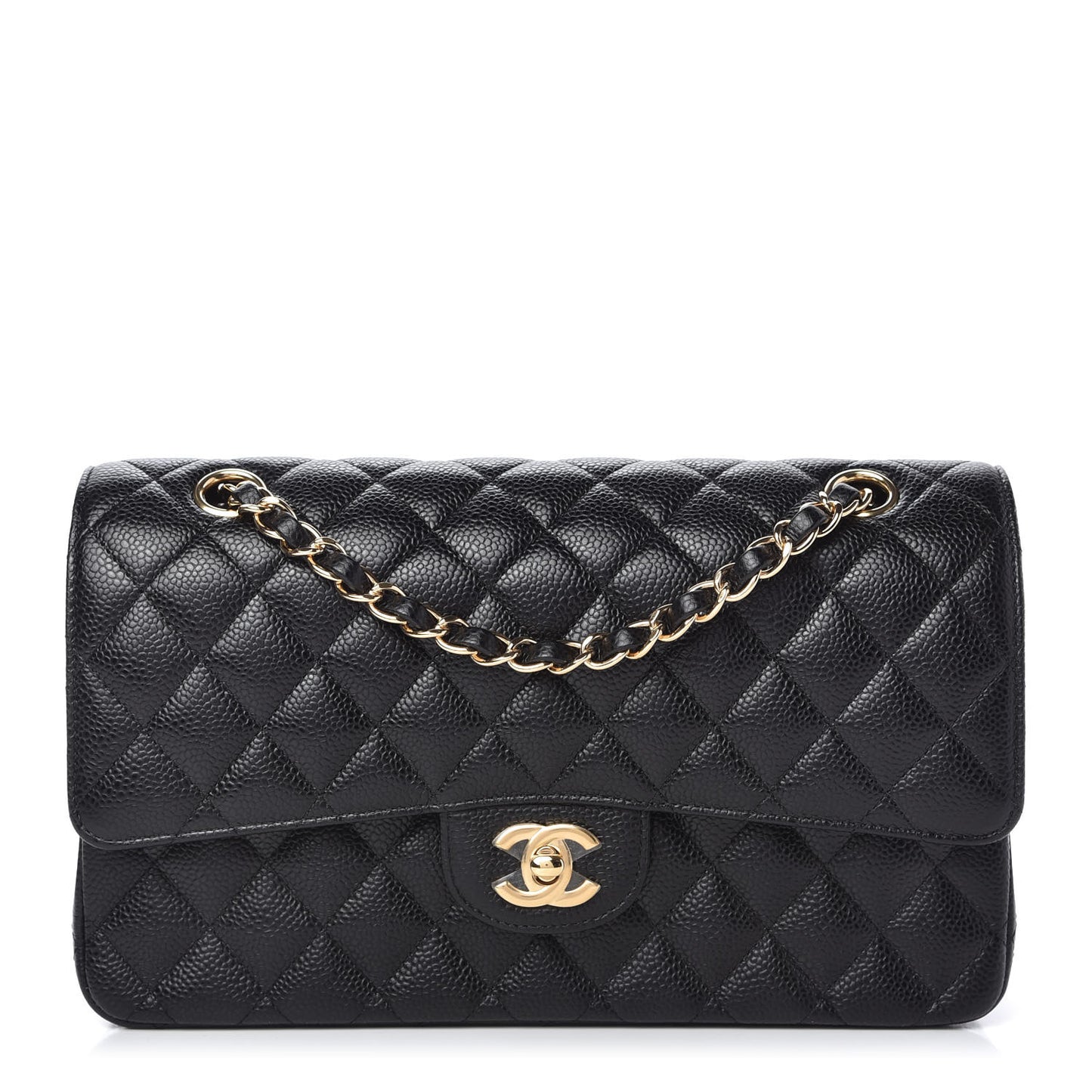 Caviar Quilted Medium Double Flap Black