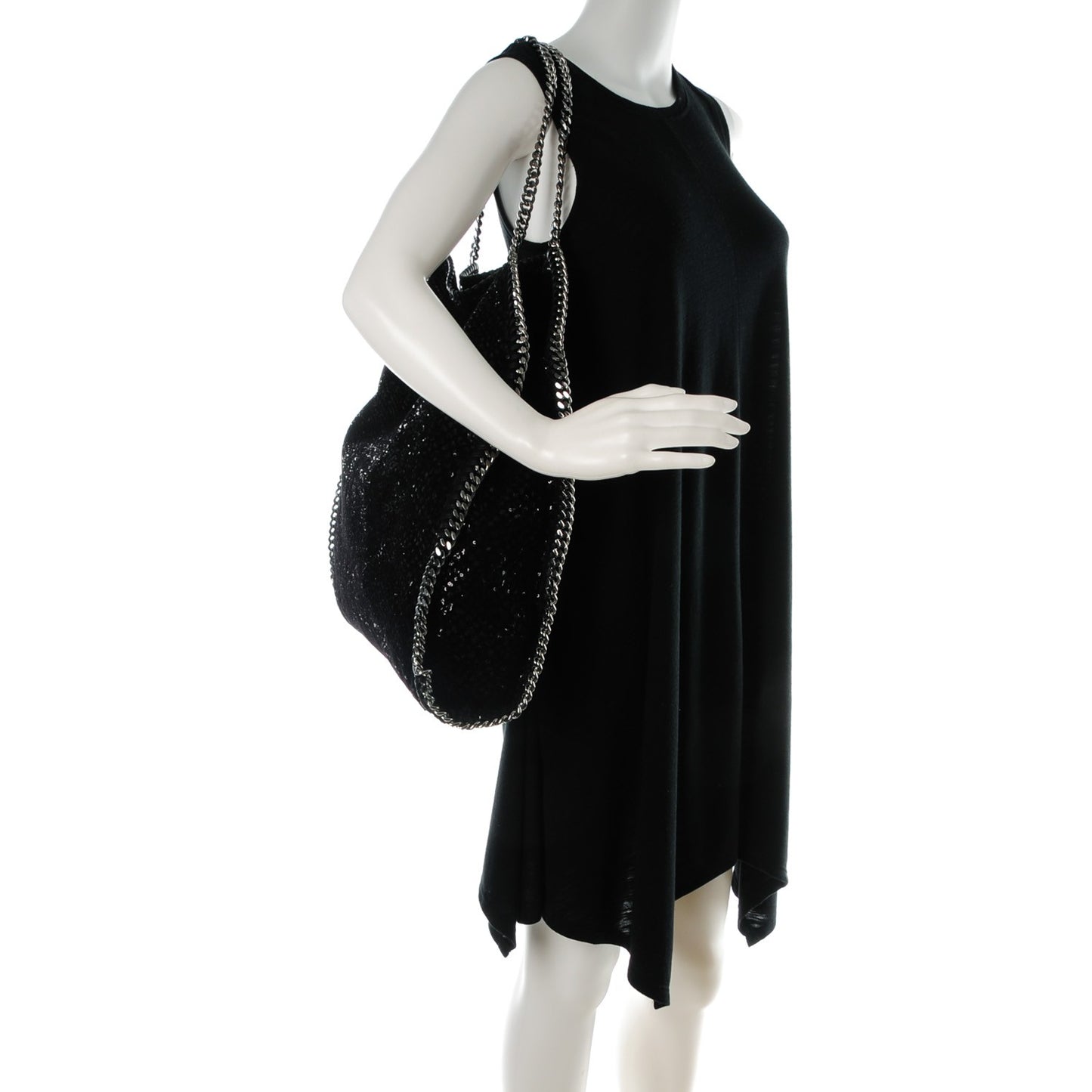 Sequin Velvet Large Falabella Tote Black