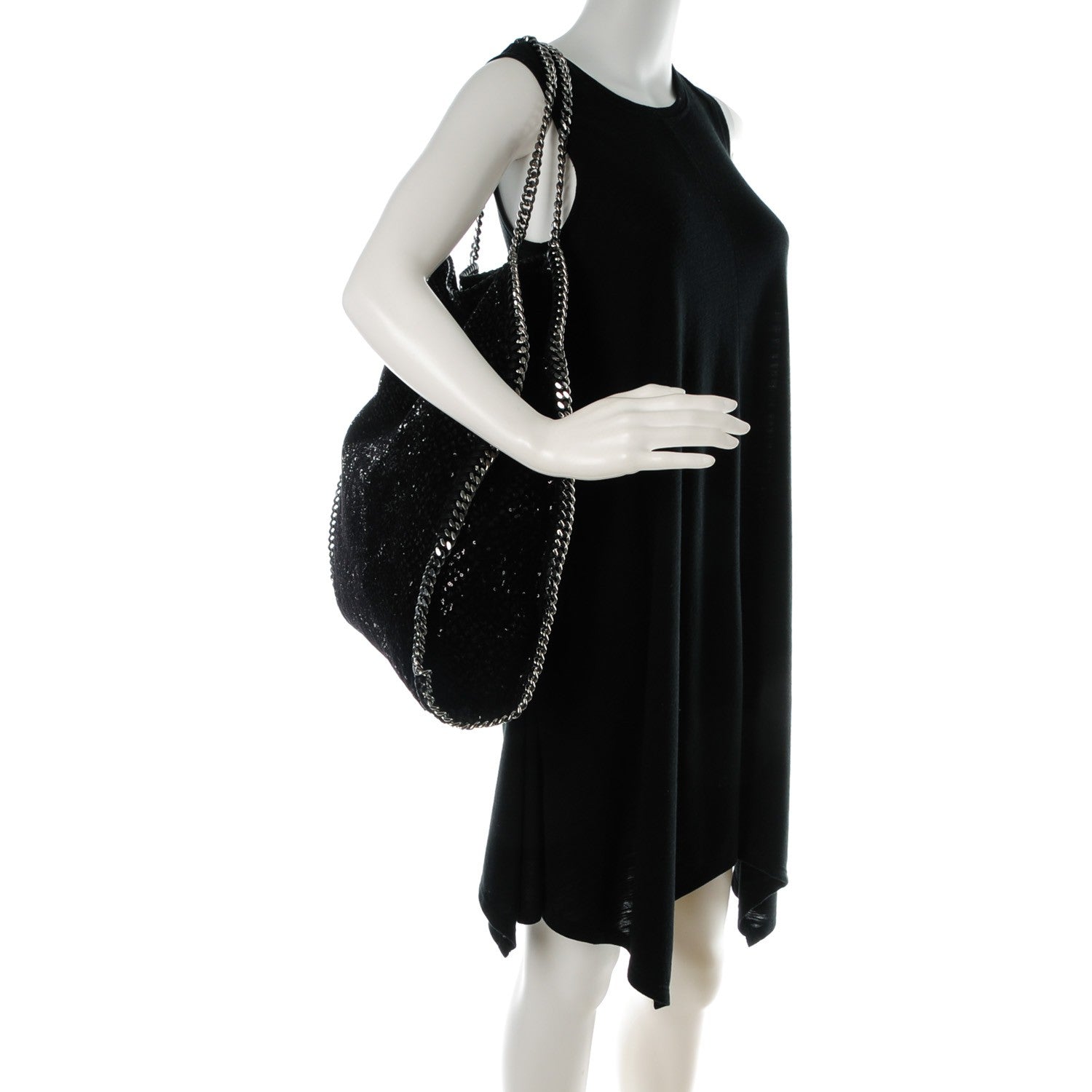 Stella McCartney Sequin Velvet Large Falabella Tote Black 2 of 8