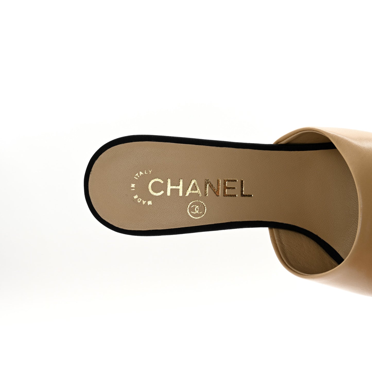 Goatskin Grosgrain Cap Toe Pearl Mule 36 Beige Black
