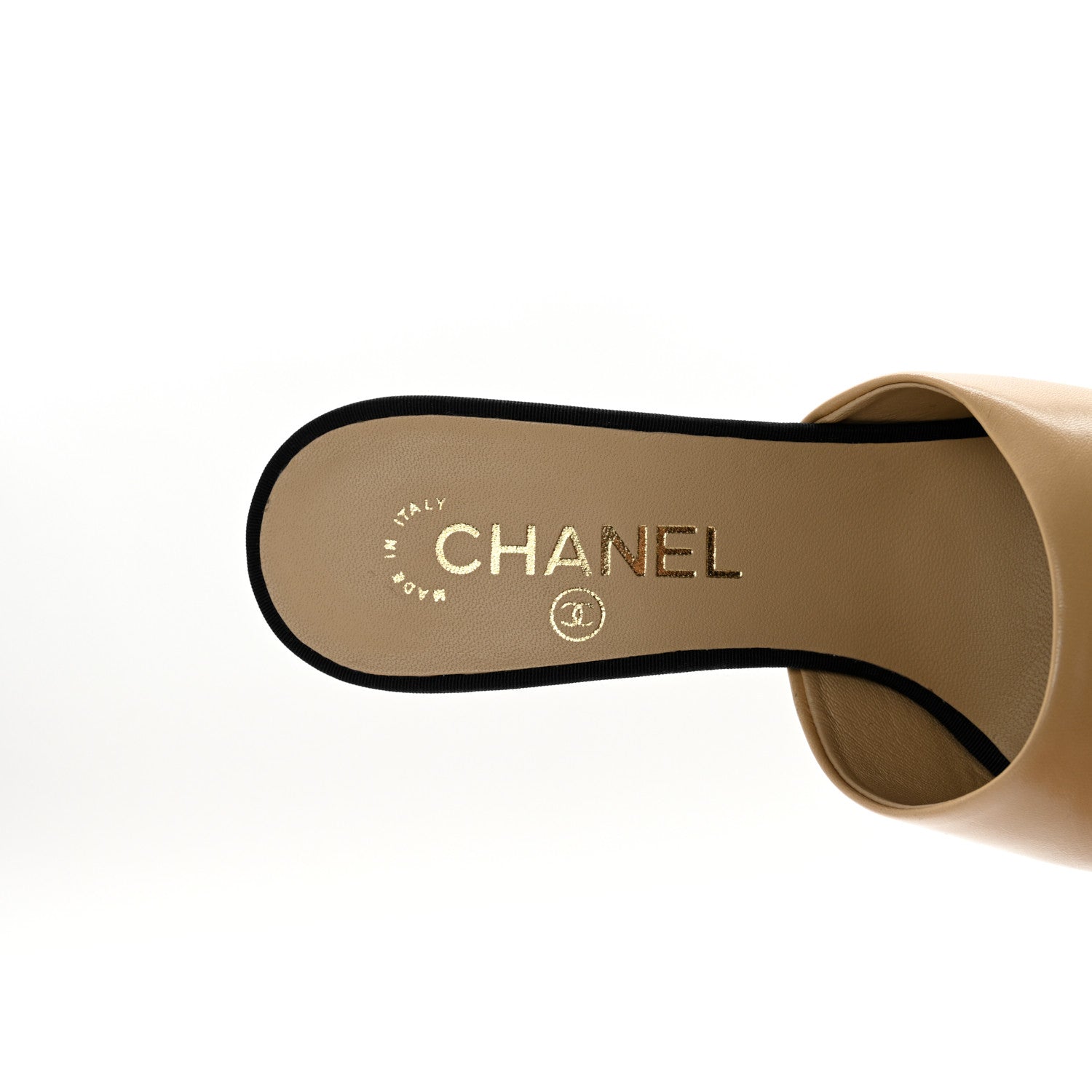 Chanel Goatskin Grosgrain Cap Toe Pearl Mule 36 Beige Black 7 of 13