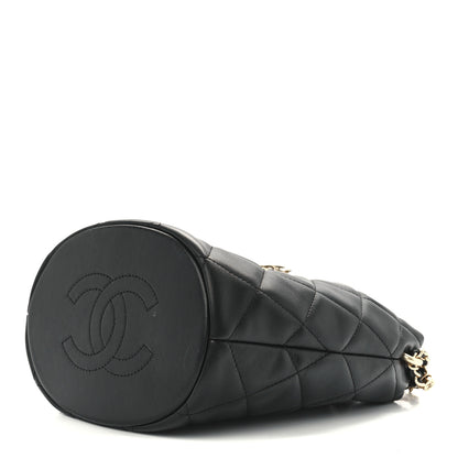 Chanel Lambskin Quilted My Perfect Chain Bucket Drawstring Bag Black 9 of 11